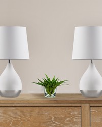 Liora 2Tone Ceramic Table Lamp Set of 2 White Silver by   