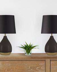 Liora 2Tone Ceramic Table Lamp Set of 2 Black Gold by   