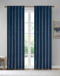 Colt Room Darkening Metallic Printed Poly Velvet Rod Pocket Back Tab Window Panel Pair Navy by   