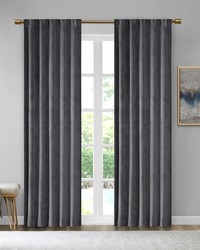 Colt Room Darkening Metallic Printed Poly Velvet Rod Pocket Back Tab Window Panel Pair Charcoal by   