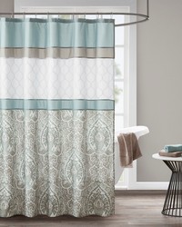 Shawnee Printed and Embroidered Shower Curtain Seafoam by   