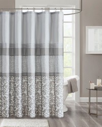 Ramsey Printed and Embroidered Shower Curtain Grey by   