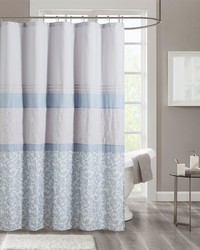 Ramsey Printed and Embroidered Shower Curtain Blue by   