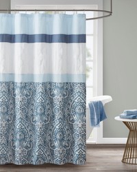 Shawnee Printed and Embroidered Shower Curtain Blue by   