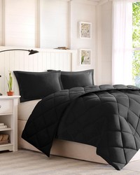 Larkspur 3M Scotchgard Diamond Quilting Reversible Down Alternative Comforter Set Black Black Twin by   