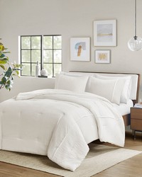 Apollo 3 Piece Striped Seersucker Oversized Comforter Set Ivory Full Queen by   