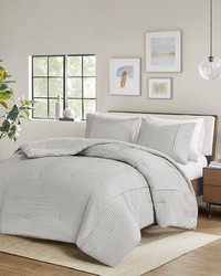 Apollo 3 Piece Striped Seersucker Oversized Comforter Set Gray Full Queen by   