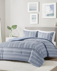 Kent 3 Piece Striped Herringbone Oversized Comforter Set Blue Full Queen by   