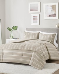 Kent 3 Piece Striped Herringbone Oversized Comforter Set Taupe Full Queen by   