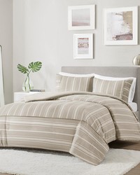 Kent 3 Piece Striped Herringbone Oversized Duvet Cover Set Taupe Full Queen by   