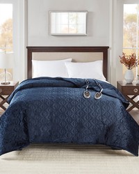 Quilted Plush Heated Blanket Navy Twin by   