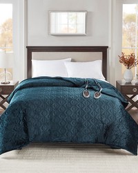 Quilted Plush Heated Blanket Teal Full by   