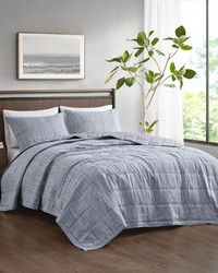 Guthrie 3 Piece Striated Cationic Dyed Oversized Quilt Set Blue King by   