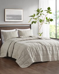 Guthrie 3 Piece Striated Cationic Dyed Oversized Quilt Set Natural Full Queen by   
