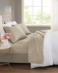 600 Thread Count Cooling Cotton Blend 4 PC Sheet Set Khaki Full by   