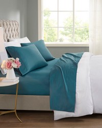 600 Thread Count Cooling Cotton Blend 4 PC Sheet Set Teal Full by   