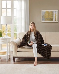 Heated Duke Faux Fur Heated Throw Brown by   