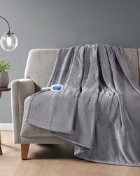 Heated Plush Throw Grey by   