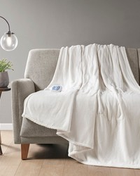 Heated Plush Throw Ivory by   