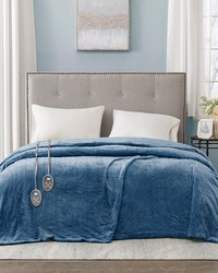 Heated Plush Blanket Sapphire Blue Queen by   