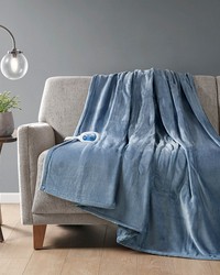 Heated Plush Throw Sapphire Blue by   