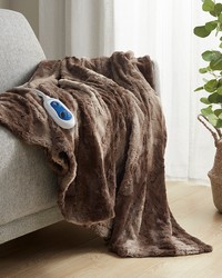 Zuri Oversized Faux Fur Heated Throw Brown by   