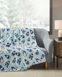 Oversized Plush Printed Heated Throw Aqua Penguins by   