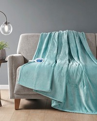 Heated Plush Throw Aqua by   