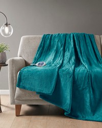 Heated Plush Throw Teal by   