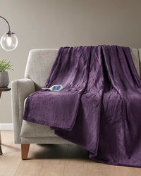 Heated Plush Throw Purple by   