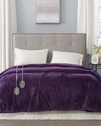 Heated Plush Blanket Purple Twin by   