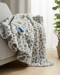 Zuri Oversized Faux Fur Heated Throw Grey Leopard by   