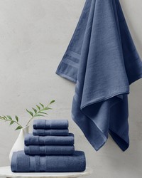 Plume 100 Cotton Feather Touch Antimicrobial Towel 6 Piece Set Navy by   
