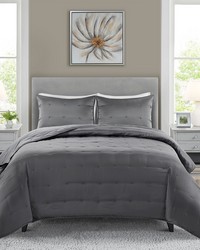 Ames 3 Piece Charmeuse Coverlet set Grey Full Queen by   