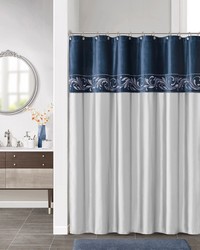 Vicenza Embroidery Shower Curtain Navy Silver by   