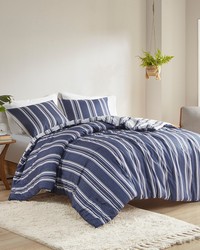 Cobi Striped Reversible Comforter Set Navy King by   