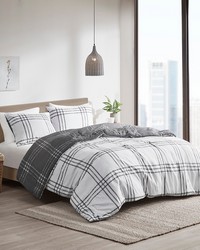 Pike Plaid Reversible Comforter Set White Gray King by   