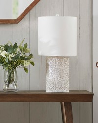 Ashbourne Embossed Floral Resin Table Lamp Ivory by   