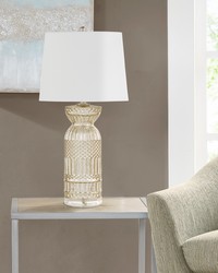 Luxuria Textured Glass and Acrylic Base Table Lamp Antique Silver by   