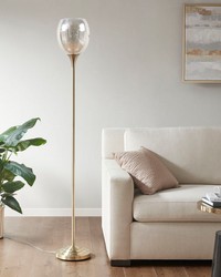 Bellow Uplight Floor Lamp with Mercury Glass Shade Antique Brass by   