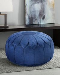 Kelsey Round Pouf Ottoman Blue by  Kasmir 