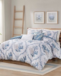 Pismo Beach 5 Piece Cotton Duvet Cover Set with Throw Pillows Blue White Full Queen by   