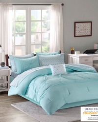 Toren Embroidered Comforter Set with Bed Sheets Aqua Twin by   