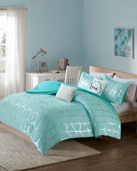 Raina Metallic Printed Comforter Set Aqua Silver King by   