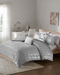 Raina Metallic Printed Comforter Set Grey Silver Full Queen by   