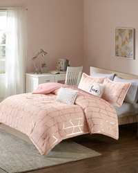 Raina Metallic Printed Comforter Set Blush Gold Full Queen by   