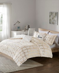 Raina Metallic Printed Comforter Set Ivory Gold King by   