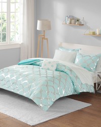 Lorna Metallic Comforter Set with Bed Sheets Aqua Queen by   