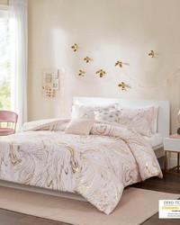 Rebecca Metallic Printed Comforter Set Blush Gold Full Queen by   