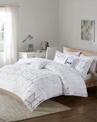 Raina Metallic Printed Comforter Set White Silver Full Queen by   